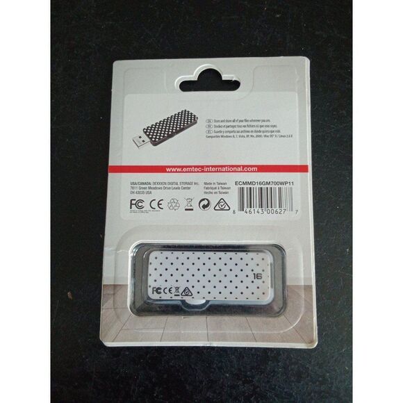Emtec 16GB Flash Drive USB 2.0 White & Black Polka Dots Wallpaper Design - Picture 3 of 3